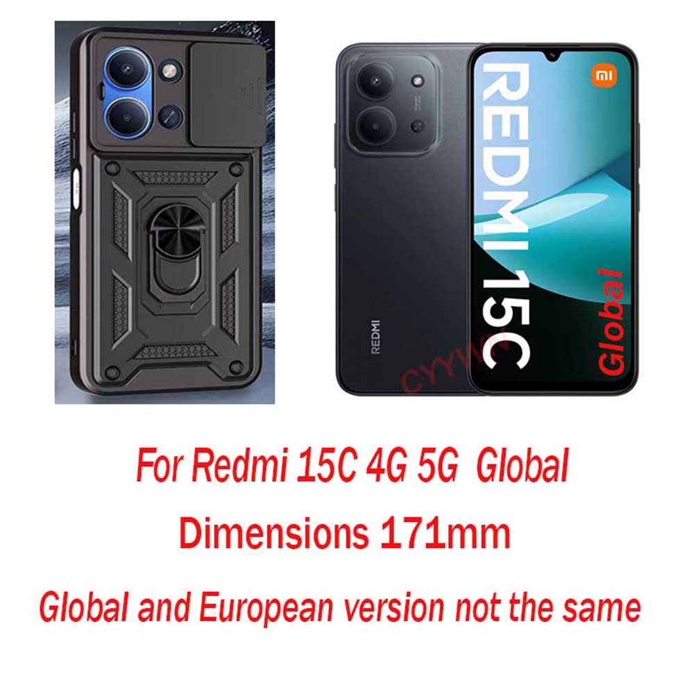 For Redmi 15C 171MM Global Camera Shockproof Armor Case For Redmi 15C 4G 5G Global Car Magnetic Holder Ring Protect Cover