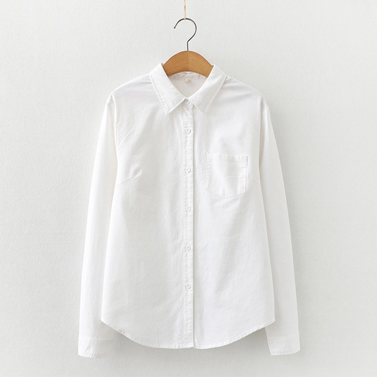 Women s Fashion Vintage Colour Top Coat Long Sleeve Shirt S белый
