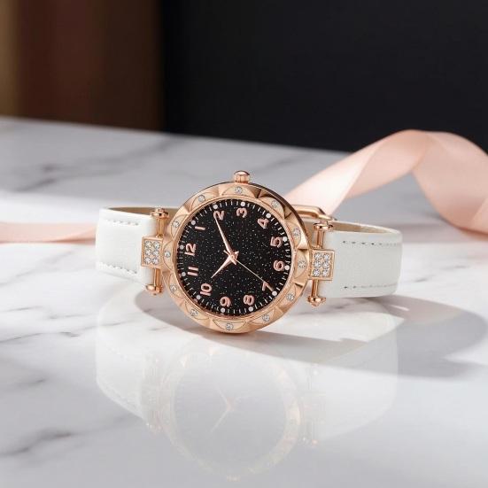 Quarz-Armbanduhr für Damen Leuchtend Kompakt Elegante Arabische Ziffern Uhr Einfache Nachtablesung Strasssteine Uhr für Studenten Büro Party Geschenke