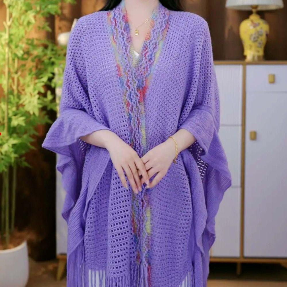 Ethnic Style Ladies Tassel Cape Hollow Wraps Scarf Coat Womens Knitted Shawl