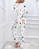 2022 Women's Printed Long Sleeve Jumpsuit Pajamas with Functional Button Flap