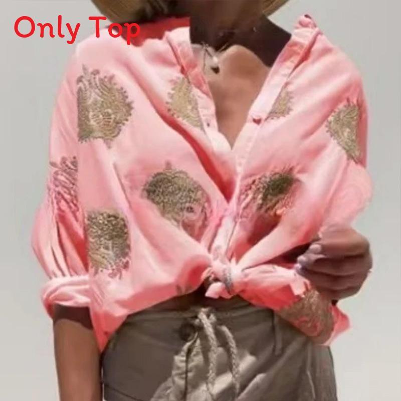 Floral Print Womens Shirt With Long Sleeves And Button Closure For Casual Summer Wear
