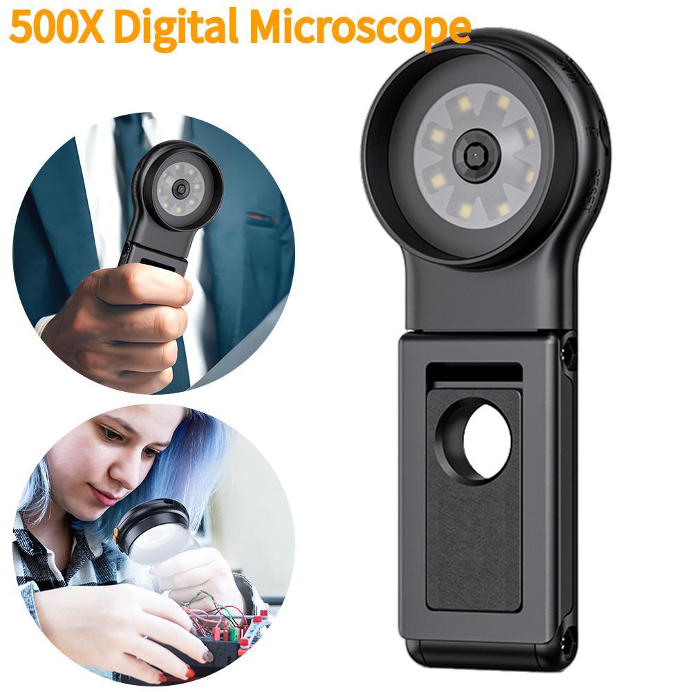 500X Magnification Digital Microscope 2Inch IPS Screen Portable Handheld Microscope HD Electronic Coin Magnifier for Home Office