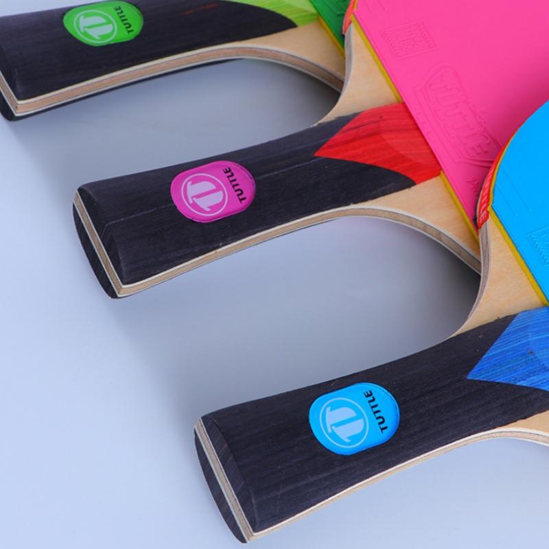 Tuttle Färgat Bordtennisracket 5 Plywood+2 Kolfiber Pingisrack med Svart+Blå/Grön/Rosa Färgglada Gummiark