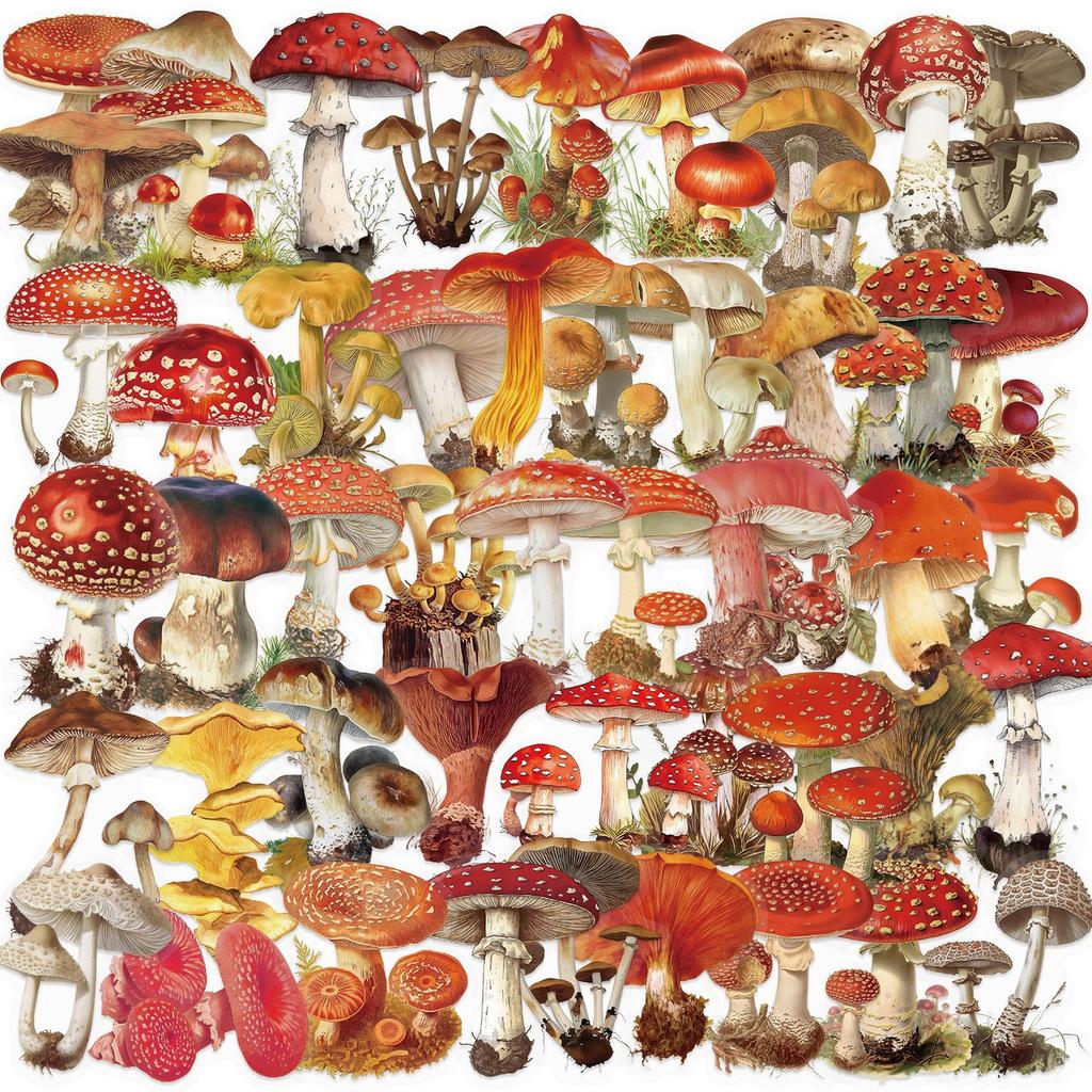 50PCS Vintage Mushroom Graffiti Transparent Stickers Phone Guitar Laptop Notebook Suitcase Cup Waterproof Sticker Decals Toy