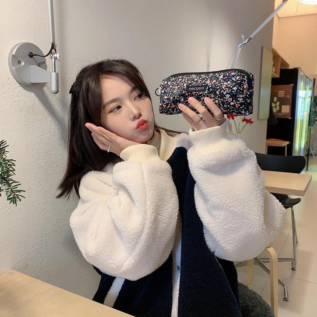 Retro Corduroy Floral Pencil Case and Makeup Bag