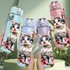 1PC Kitten Spring Flower Pattern 750ml Color Plastic Sports Water Bottle Leakproof Flip Straw Lid Suitable for Sports Office Home Use