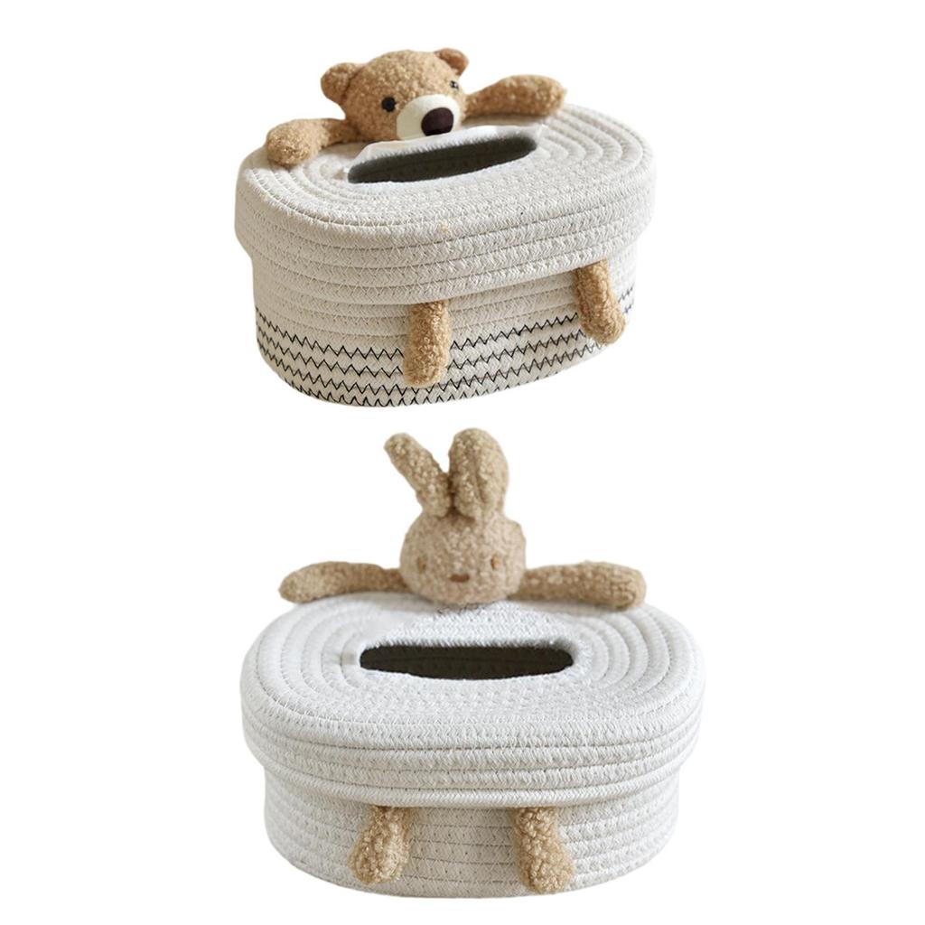 Cotton Rope Tissue Box Container Handmade Stylish Cartoon Modern Tissue Case for Living Room Coffee Table Bathroom Desk Home