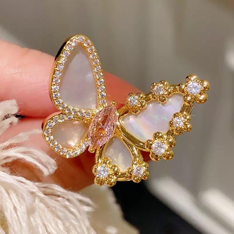 Blue Gem Flower Ring: Women's Handmade Zircon Flower Design, Light Luxury High-End Open Ring Jewelry
