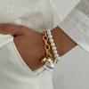 Salircon Fashion Baroque Imitation Pearl Bead Pendant Bracelet Women Exquisite Handmade Metal Bangle Bridal Wedding Jewelry Gift