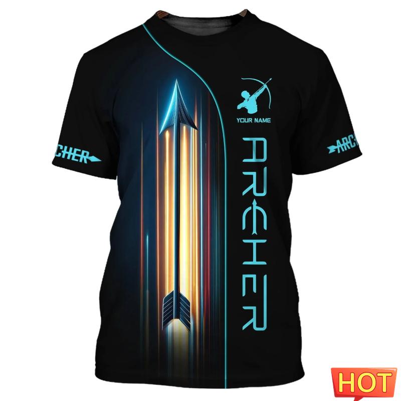 Modische Bogenschieß-T-Shirts für Herren, trendige Kurzarm-Shirts mit 3D-Druck und individuellem Namen, lockere, atmungsaktive Sport-T-Shirts