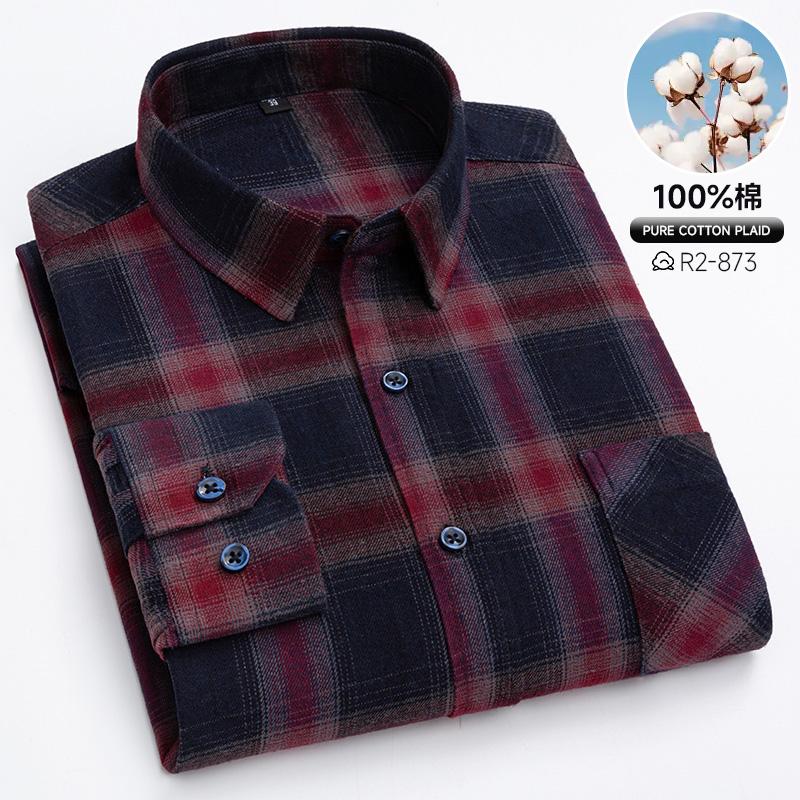 Spring, Autumn and Winter Flannel Shirt Long Sleeve Cotton Fashion Plaid Casual Soft Standard Fit Men's Shirt 5XL 6XL