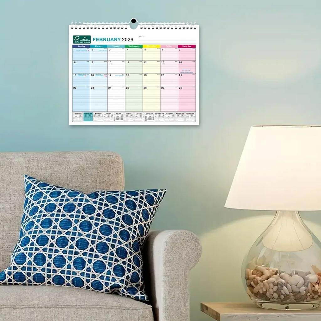 FSC Certified Wall Calendar 18 Months Multilingual Design With 5 Countries Holidays