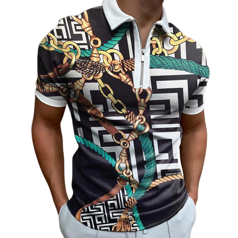 Повседневная футболка с лацканами, молодежная мужская модная футболка на молнии, футболка с коротким рукавом, мужская футболка с 3D-красивым земным принтом XS бежевый