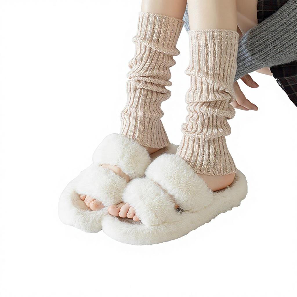 Autumn Winter Relaxed Lazy Warm Vinegar Fiber Knitted Letter Pattern Medium Thickness Socks White Calf Leg Sleeves Pile-up