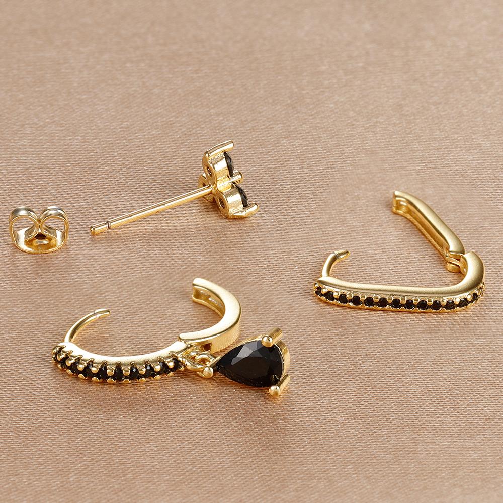 3PCS Fashion Water Drop Huggie Hoop Earrings Set for Women Three-petal Flower Stud Earrings Prevent Allergy Piercing Jewelry