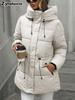 New Foreign Style Thick Cotton Coat for Women, Long Sleeve Hooded Padded Jacket, Slim Fit Fashion Outerwear