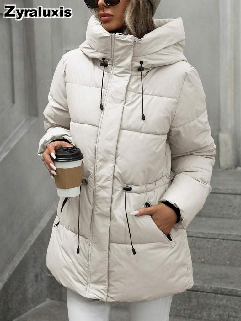 New Foreign Style Thick Cotton Coat for Women, Long Sleeve Hooded Padded Jacket, Slim Fit Fashion Outerwear