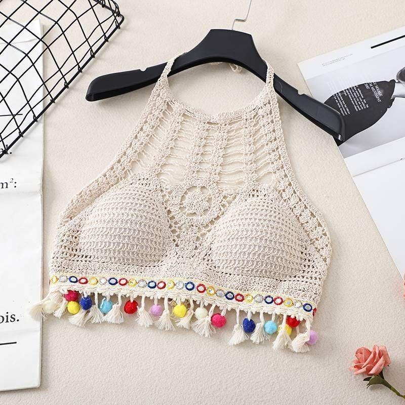 Bohemian Hollow Knit Halter Neck Camisole - Sexy Beach Resort Women's Tank Top