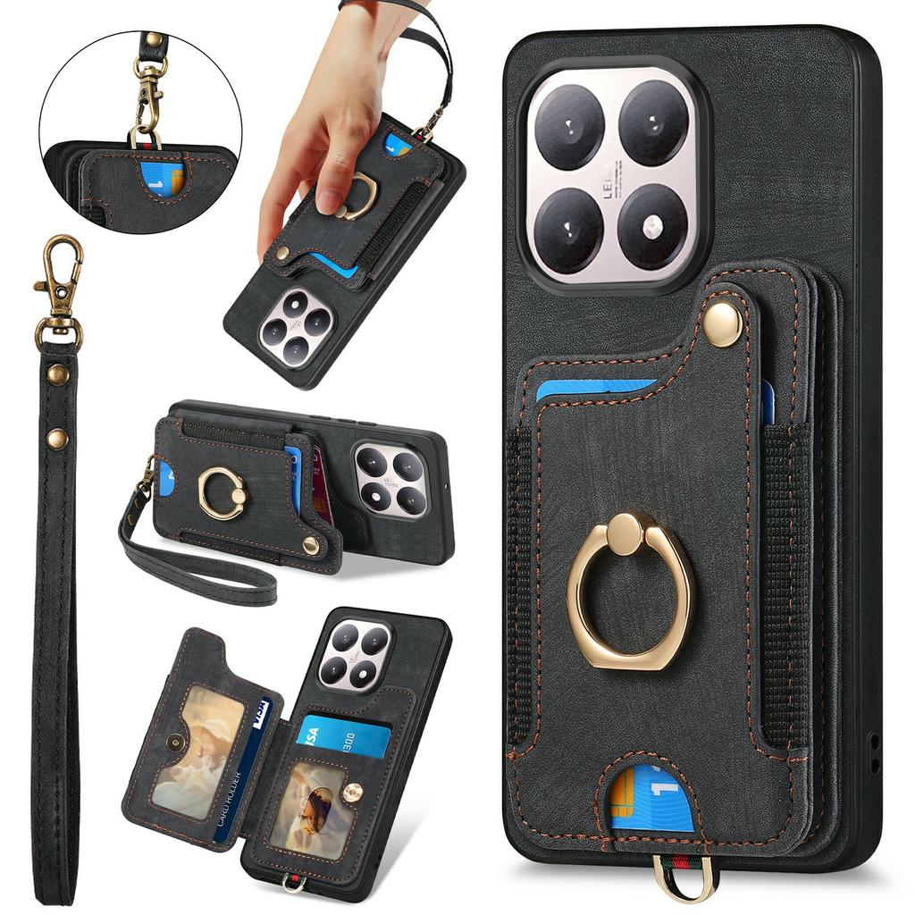 For Xiaomi 15T Retro PU Leather Case Phone Cover with RFID Blocking Card Holder/Ring Holder