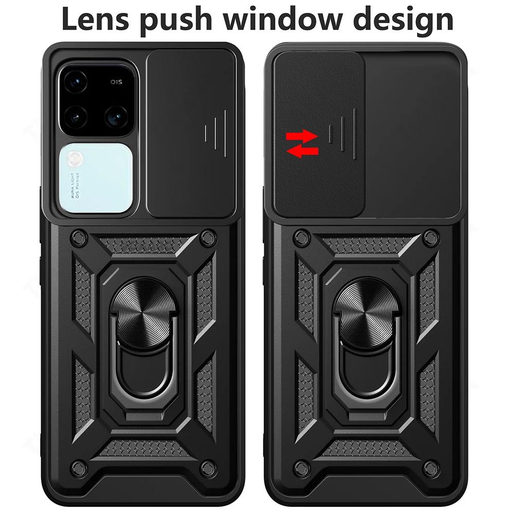 Slide Lens Funda for Vivo V30 Pro 5G Case for Vivo V30 Lite X100 Pro V25 5G Y28 V25e Global Case Magnetic Ring Stand Armor Cover