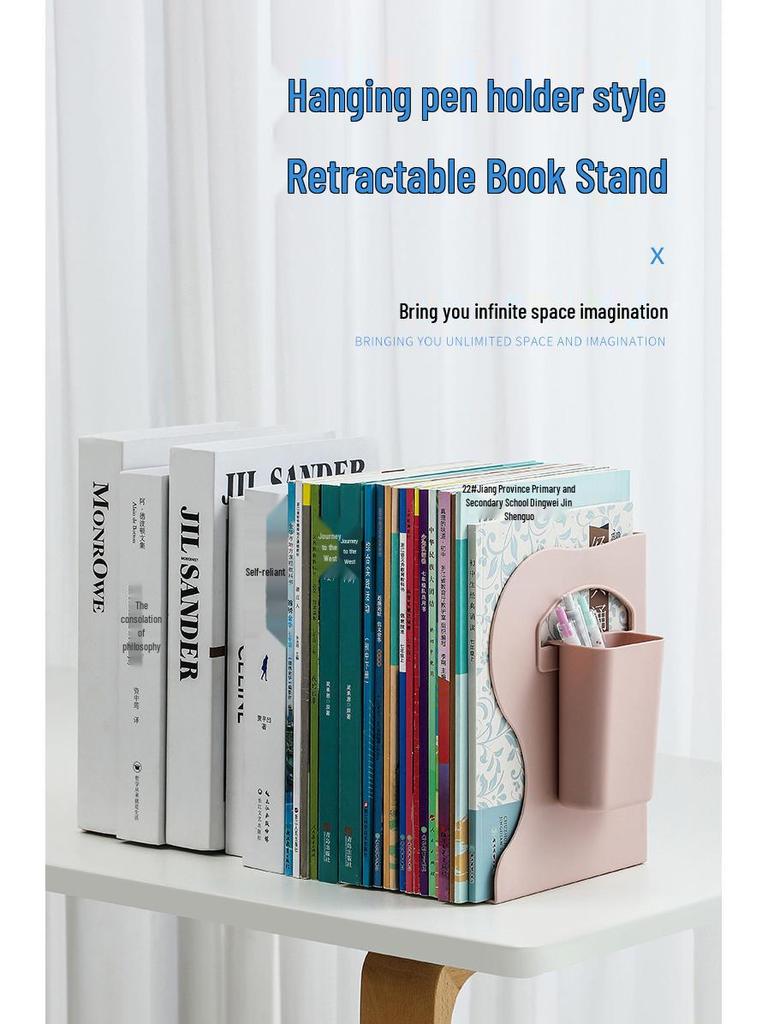 Extendable Desktop Bookshelf & Pen Holder with Foldable Book Clip