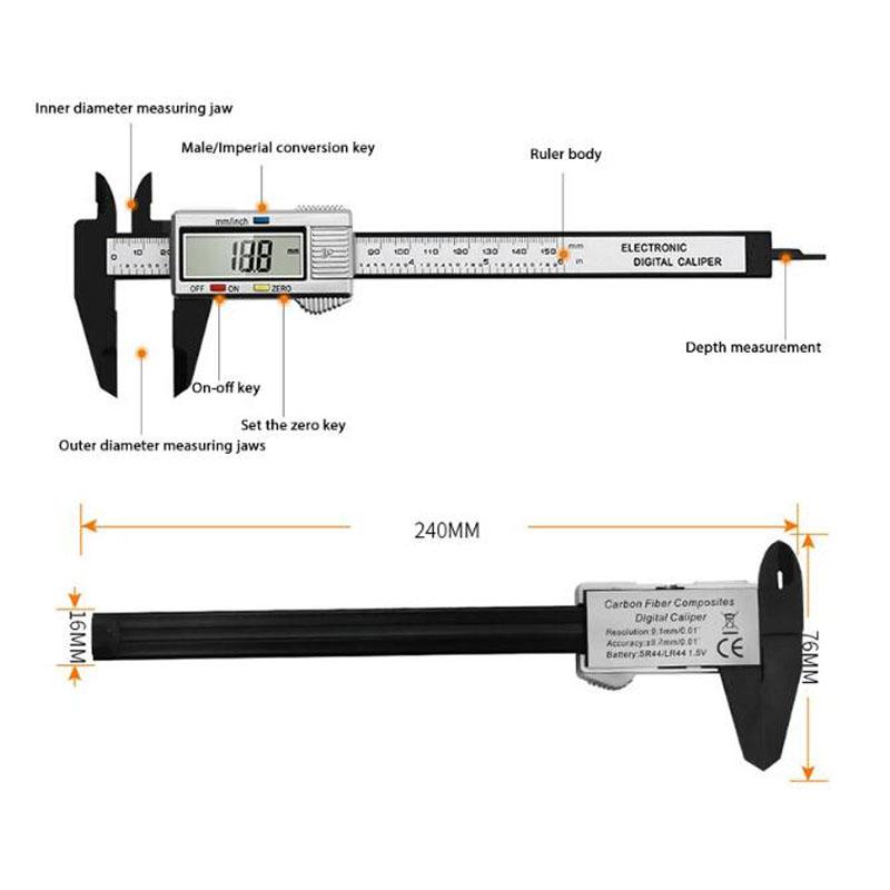 Electronic Digital Caliper Carbon Fiber Dial Vernier Caliper Gauge Micrometer Measuring Tool High-accuracy Digital Ruler 0-150mm