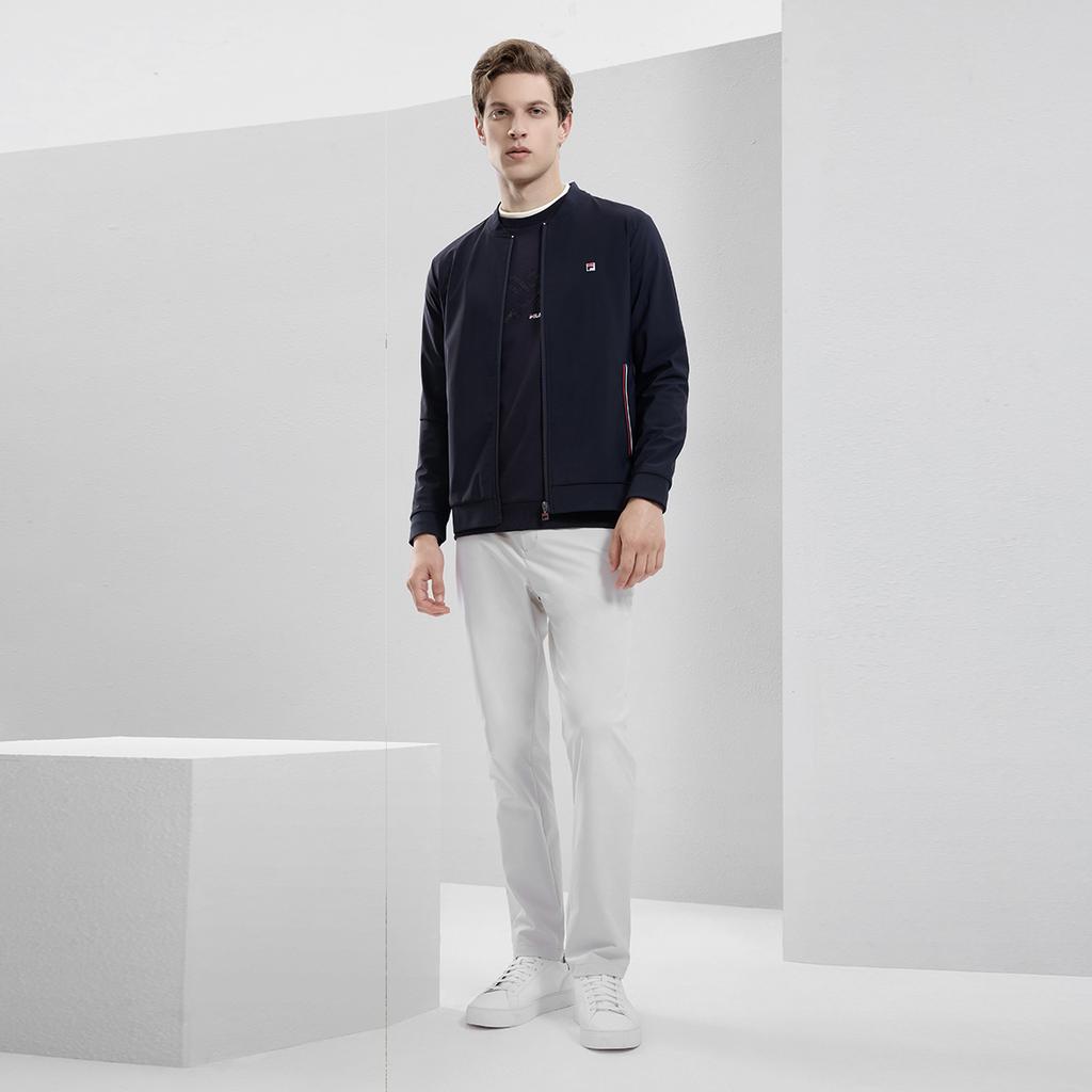 Fila 2023 Autumn New Business Casual Baseball Collar Knitted Long Sleeve Jacket Men Jacket Legendary-Blue F11M331501FNV