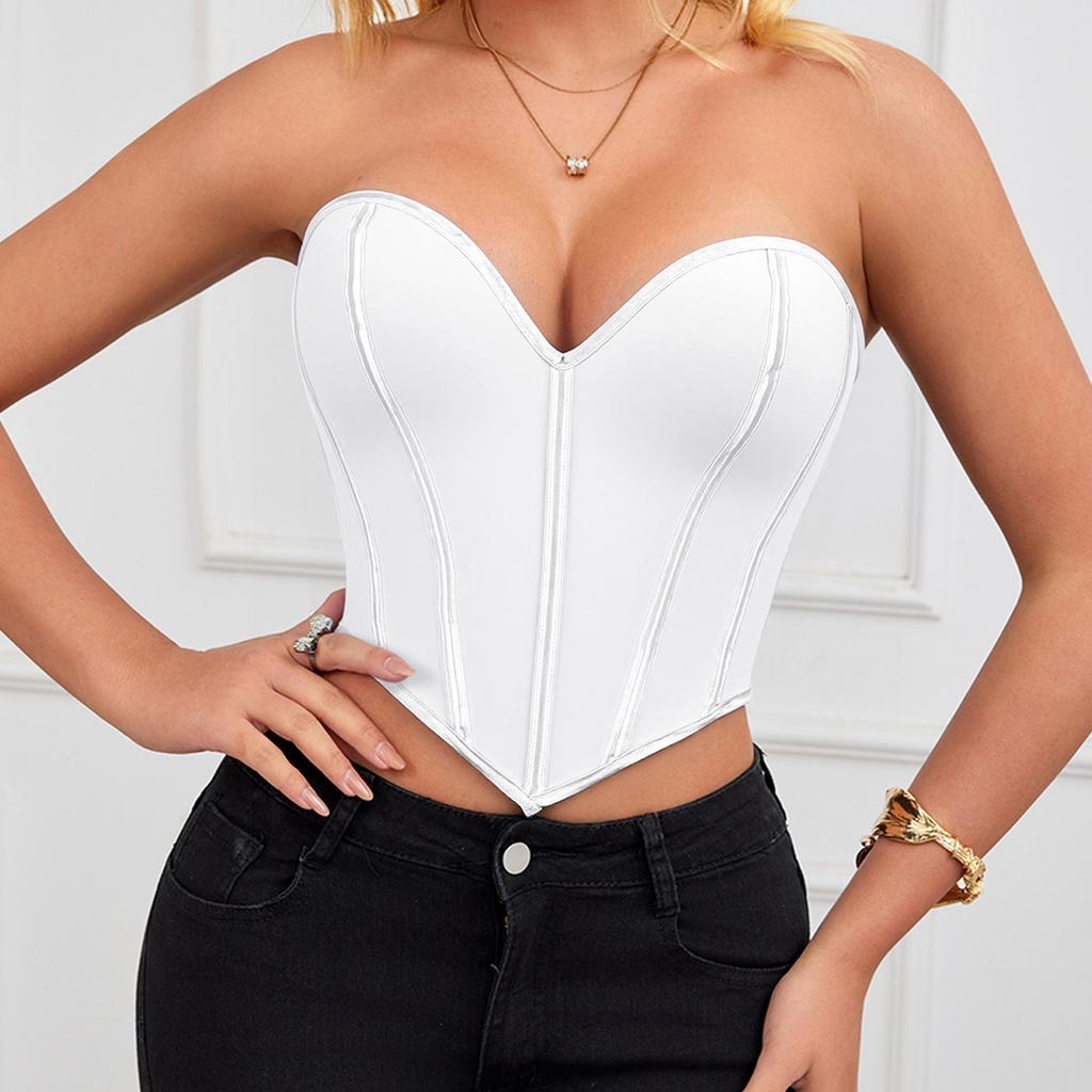 Dame Sort Uden Stropper Hjerteudskæring Korset Smal Pasform Taljetræner Bustier Strækbart Tyndt Miljøvenligt Sexet Crop Top Fest