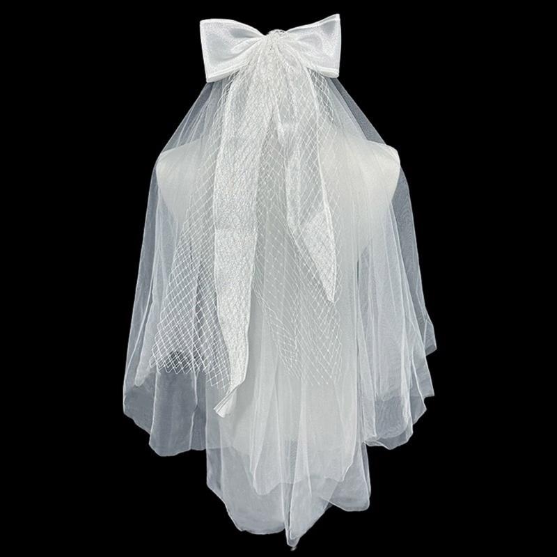 Delicate Wedding Bridal Lace Veil with Pearl/ Bowknot Girls Bride Veil Long Tulle Wedding Tiaras for Marriage Women