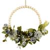 Artificial Flower Wood Beads Wreath Spring Wreath Decoration for Front Door Farmhouses Wedding Thanksgiving Decoration