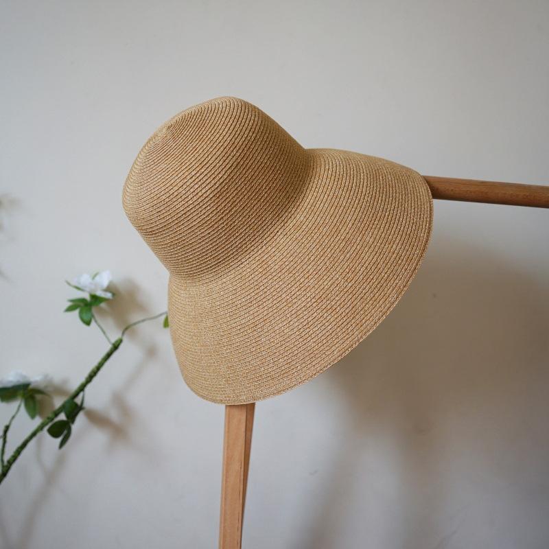 French Retro Hepburn Bell-Shaped Large Brim Basin Hat Women'S Summer Vacation Beach Sunshade Sun Protection Foldable Large Straw Hat