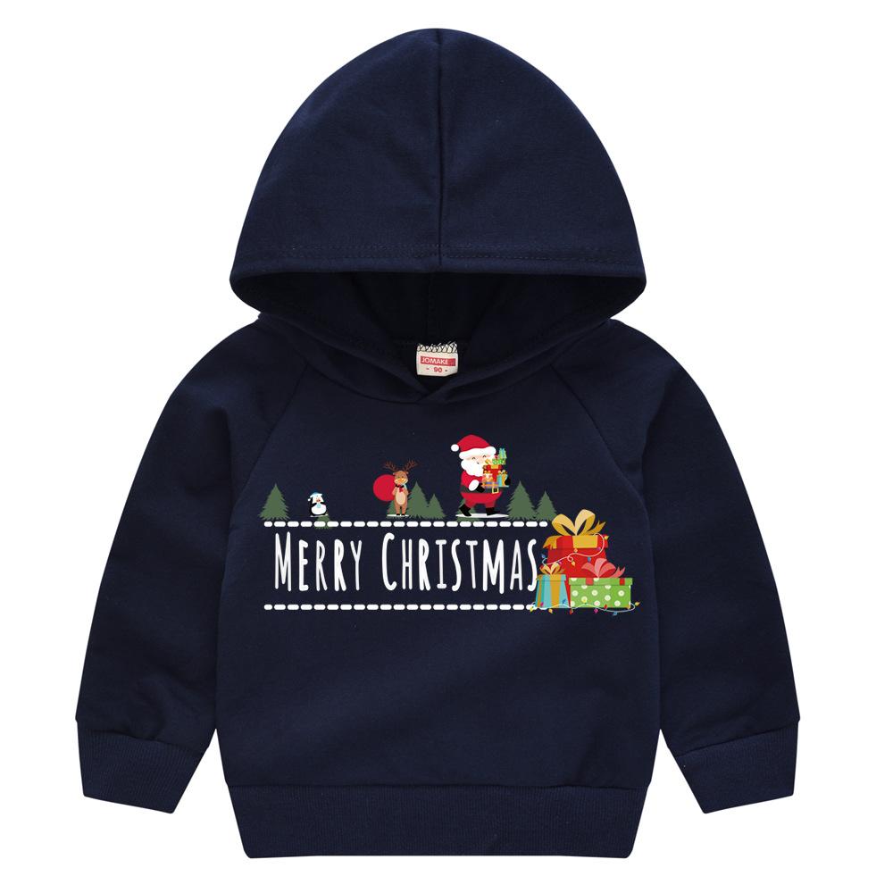 Christmas New Year Cartoon Spring and Fall Children's Printed Hooded Sweater Boys and Girls Casual Tops with Hoodie