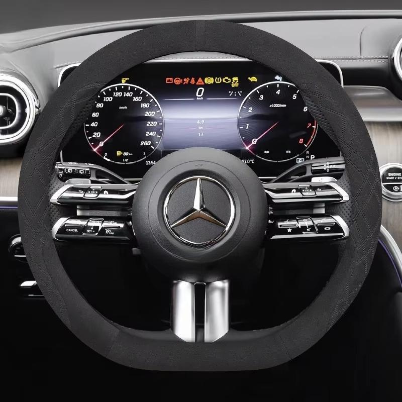 Suede Leather Steering Wheel Cover for Mercedes Benz GLE GLS GLC GLA C E S Class AMG GLK ML Etc Non-Slip Grip Protector Sport