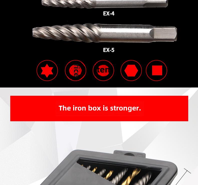 10-Piece Screw Extractor Set with Iron Box for Bolt Removal