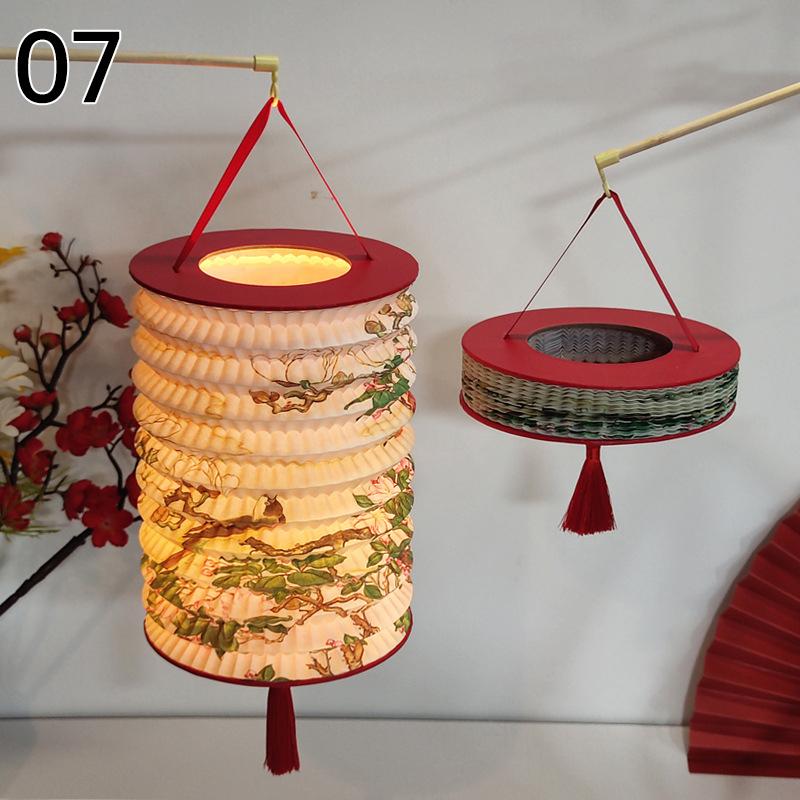 Traditional Hanging Led Lantern Folding Organ Design Chinese Style Mid-autumn New Year Decor Portable Lantern With Handlen