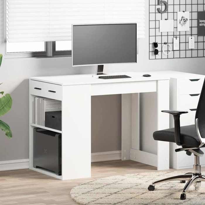 VidaXL Desk with Drawer and Shelf White Engineered Wood 858686