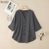 ZANZEA Women Casual V-Neck Solid Color 3/4 Sleeve Blouse