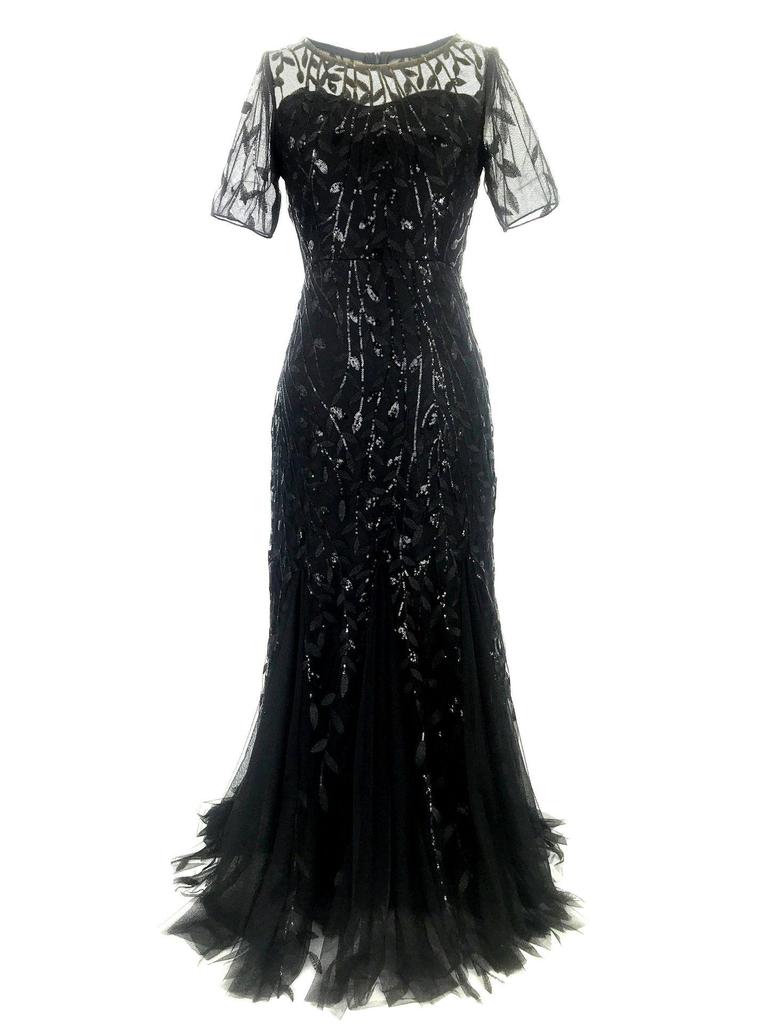 2023 Pailletten-Brautjungfernkleid: Kurzärmlig, Slim Fit, Langer Fishtail-Rock für Bankettabende