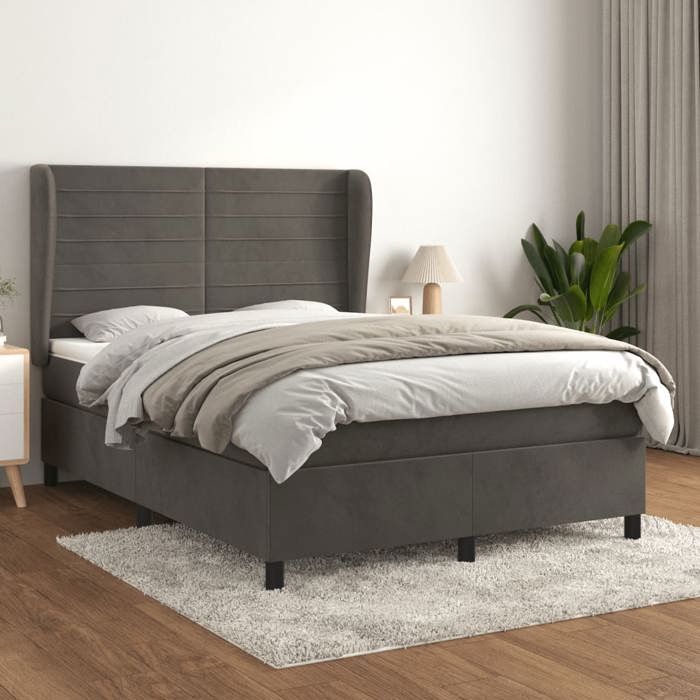 3129274 vidaXL Divan-lit Et Matelas Gris Foncé 140x200cm Velours
