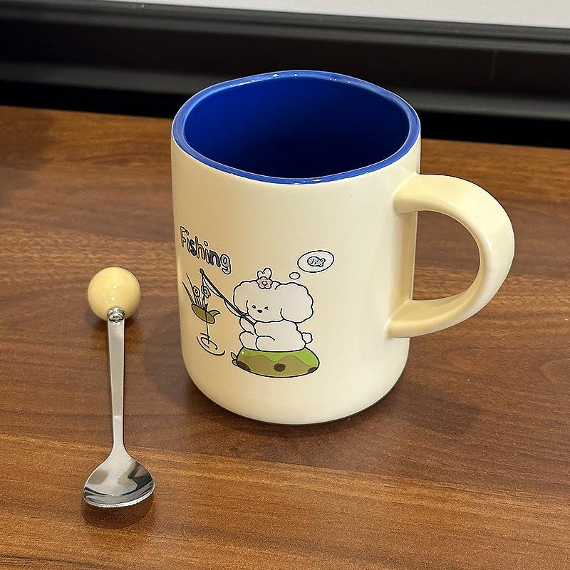 Cartoon Mug Puppy Ceramic Cup Cream Style with Spoon Household Couple Breakfast Cup Coffee Cup Birthday Gift
