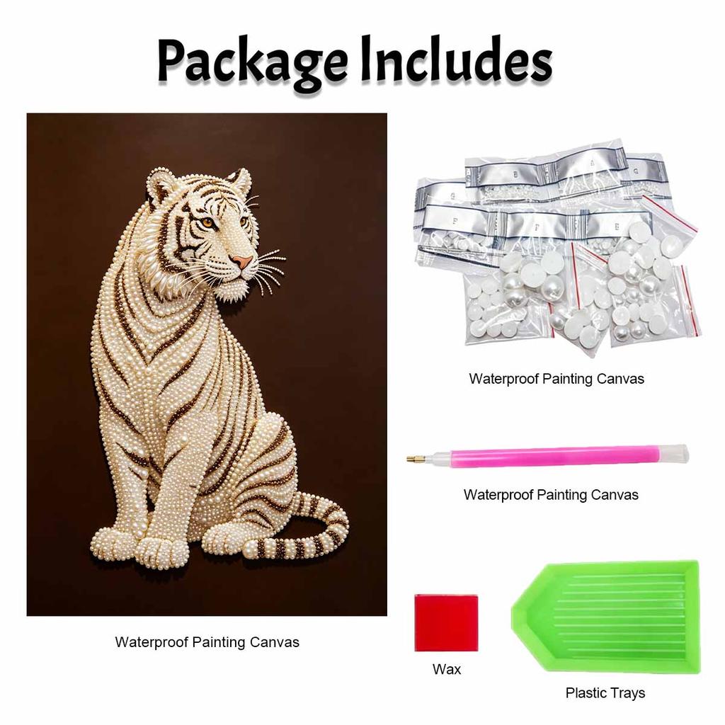 5D DIY Pearl Diamond Painting Kit Majestic White Tiger Full Drill Embroidery Mosaic Art Home Wall Decor Gift