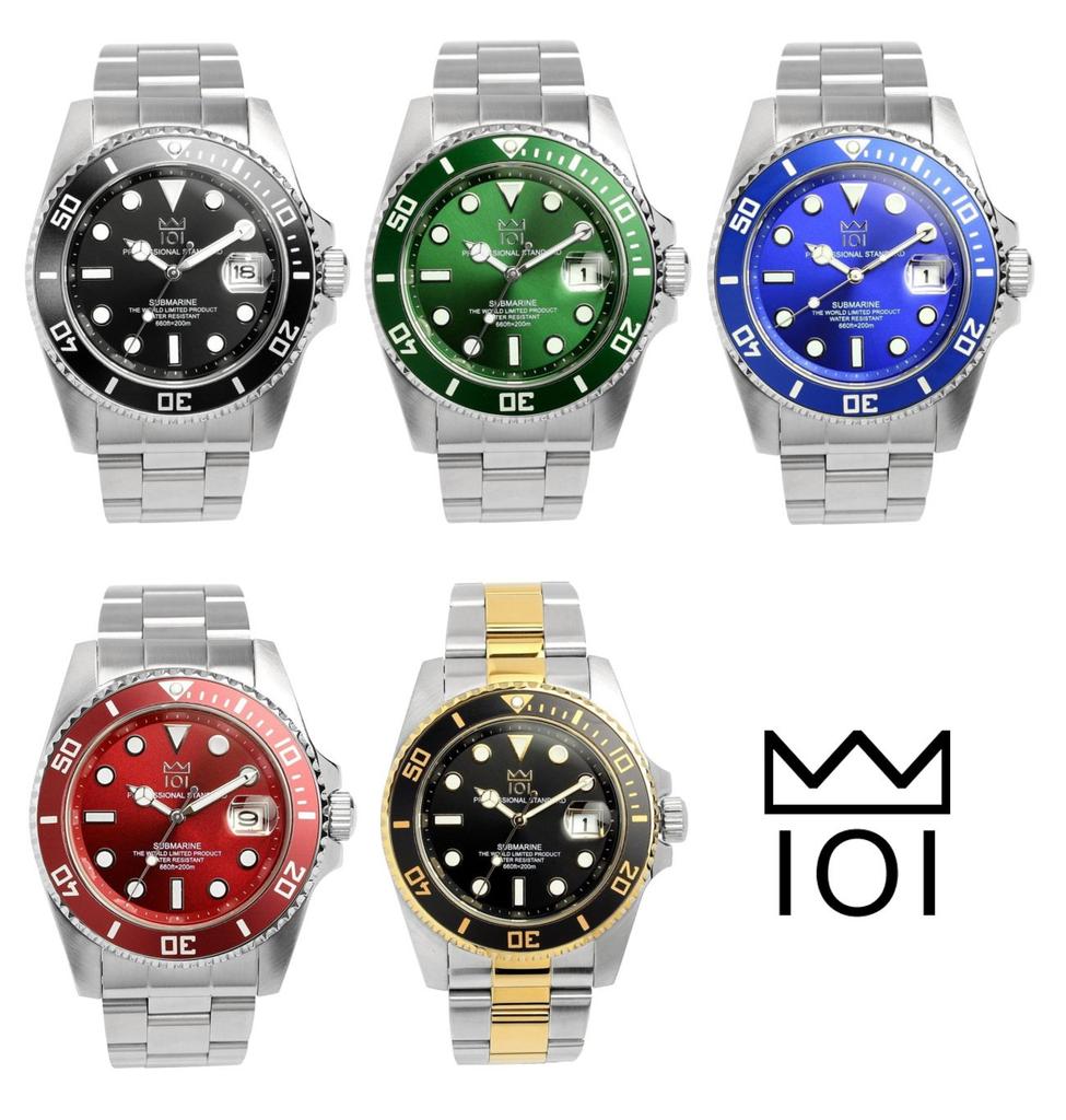 HYAKUICHI 101 Quartz Watch with Date Water Resistance to 20 No.1 Diver's Display, ATM, HYAKU1-001 (Green)