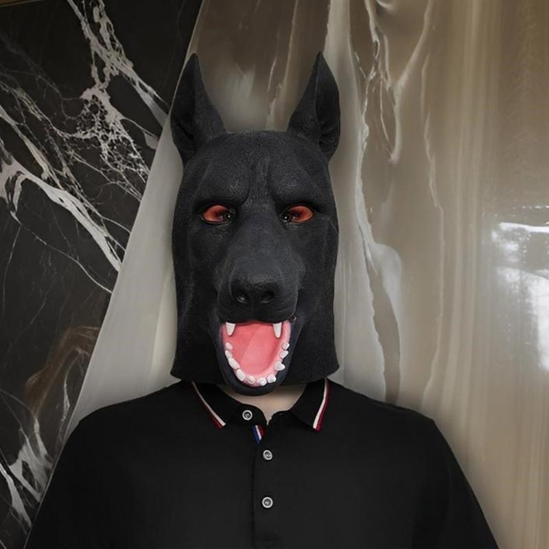 Unisex Latexdjur Hundmask Rolig Svart Hund Helmask Huvudbonad Maskeradkostym Halloween Cosplay Tillbehör