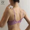 Sexy Push Up Bra Deep V Brassiere Thick Cotton Women Underwear Lace Purple Embroidery Flowers Lingerie