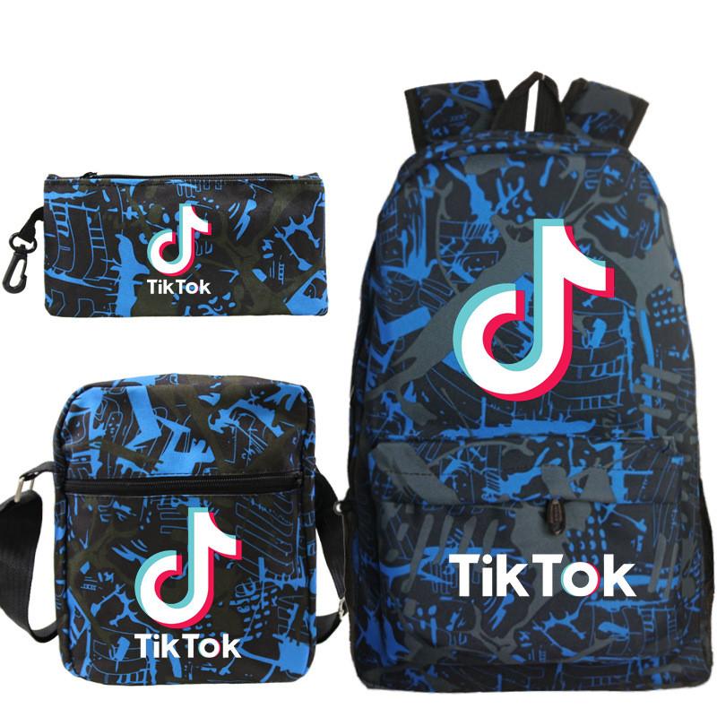 3pcsset Tok Tik Blue Galaxy Backpack Schoolbag Shoulderbag Pencilbag Kids Women