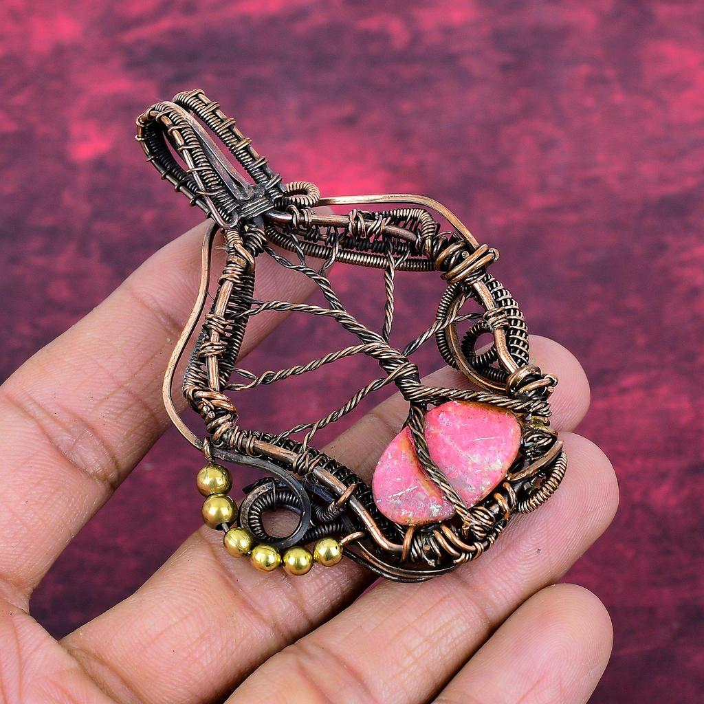 Tree Of Life Thulite Pendant Copper Wire Wrapped Jewelry Natural Gemstone Pendant