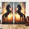 2pcs Brown Steed Under the Sunset Printed Curtain for Home Decor - Rod Pocket Window Treatment for Bedroom, Office, Kitchen