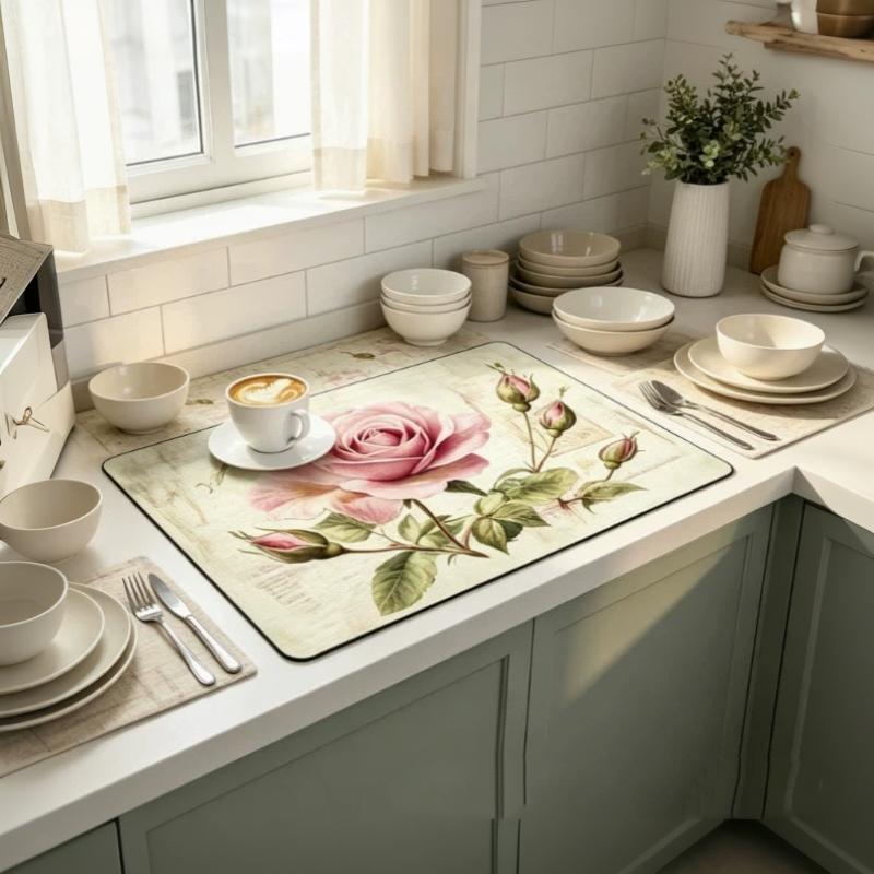 1Pcs Kitchen Super Absorbent Mat Antiskid Draining Coffee Dish Drying Mat Quick Dry Bathroom Drain Pad Tableware Mat