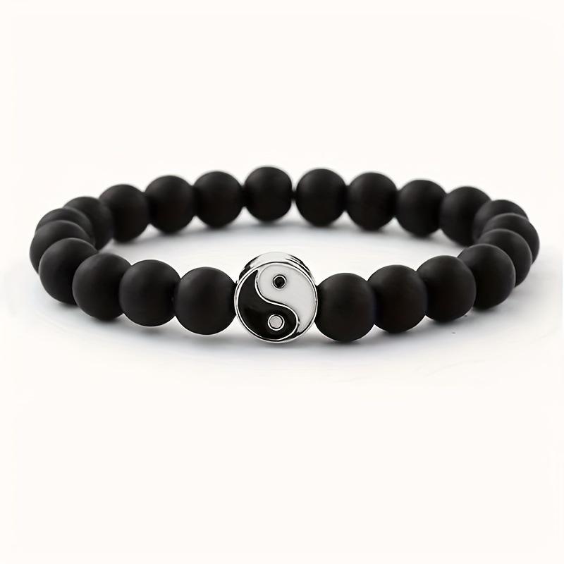 Black  White Frosted Yin-Yang Tai Chi Bracelet: Versatile Bagua Beaded Design for Couples